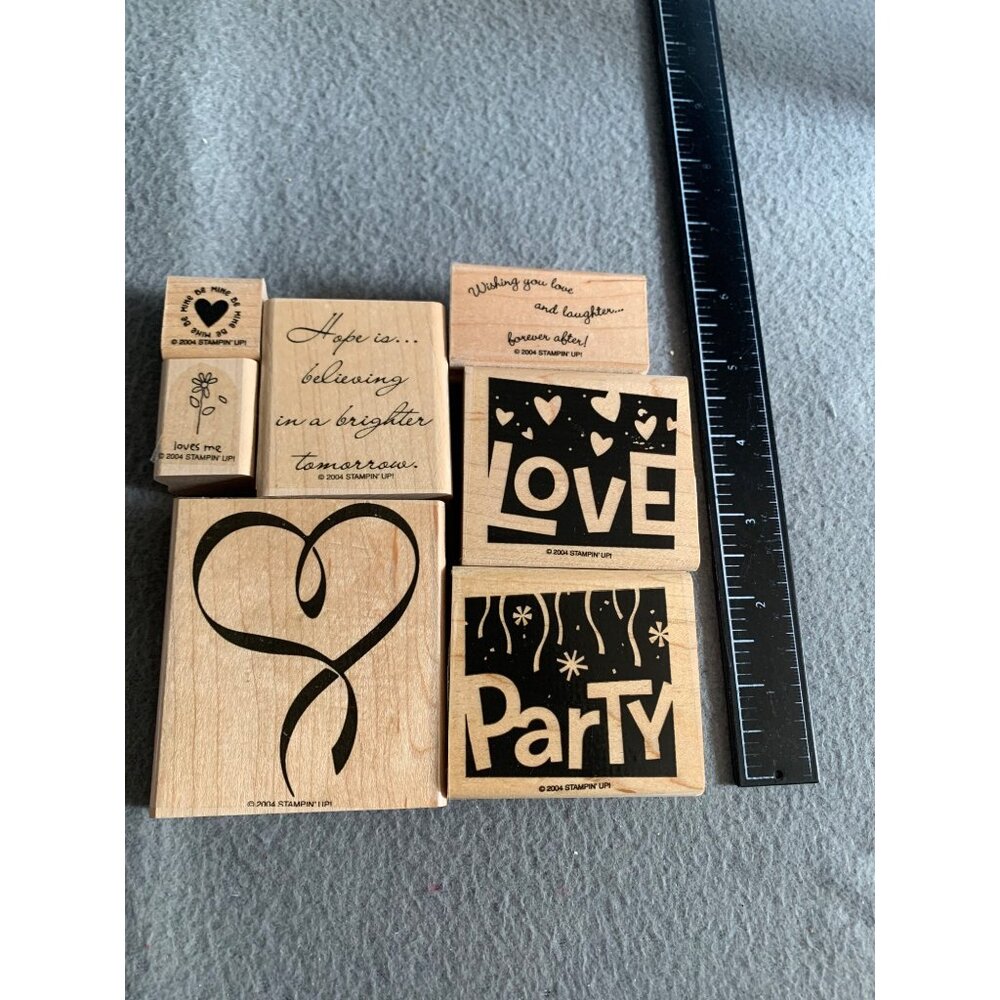 Stampin Up Wood Mounted Rubber Stamp Set - Love Party Heart & More - Picture 3 of 4